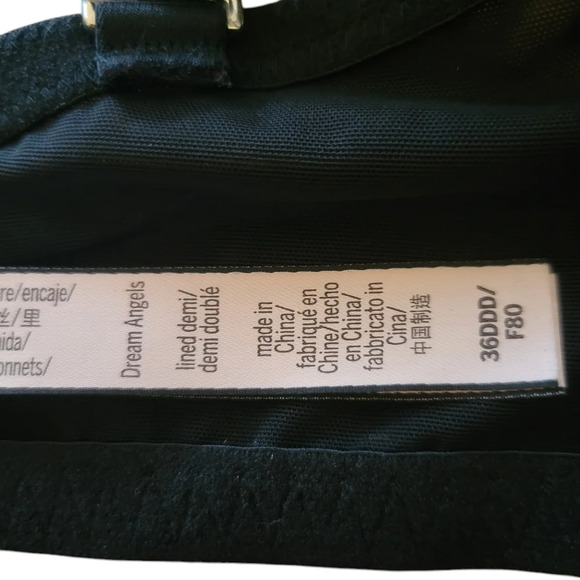 Victoria's Secret Dream Angels Lined Demi Lace Fur Trim Black Bra Size 36DDD - Picture 9 of 10